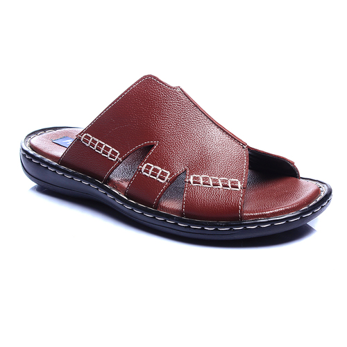 Mens Leather Slippers - Leather, Rubber Sole, Brown | Slip-on, Breathable, Lightweight, Durable, Stylish Design