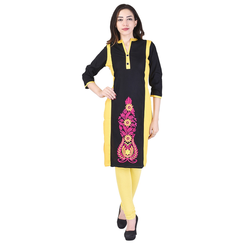 Indian Rayon Fancy Kurti - Rayon, Bust 38-44 inches, Black, 40-inch Length, Straight Style, Soft Fabric, Lightweight, Elegant Look