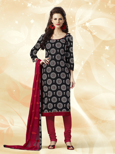 Exclusive Salwar Kameez - Cotton, 54 Inch, Black | Floral Resham Embroidery, Ready Lace, Comfortable Fit