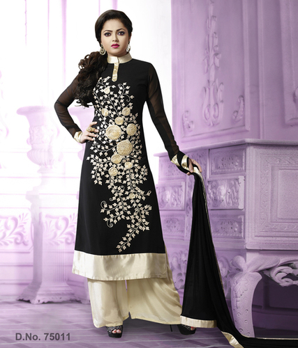 Exclusive Salwar Suits - Georgette Material, Black Color, Floral Pattern | Intricate Jari & Resham Embroidery, Comfortable Fit, Elegant Occasion Wear