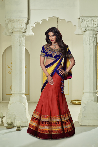 Designer Wedding Lehengas - Silk, 54 Inches, Red | Hand Jardoshi, Pearl, Crystal, Resham Thread Work, Elegant Design, Customizable Size