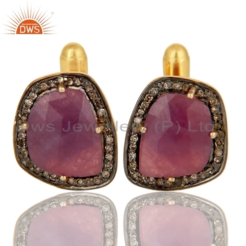 14K Gold Silver Ruby Pave Diamond Cufflink Diamond Carat Weight: 14 Carat