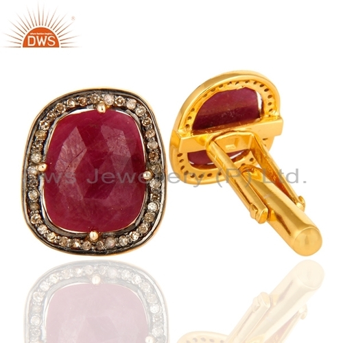 Ruby Gemstone Pave Diamond Cufflink