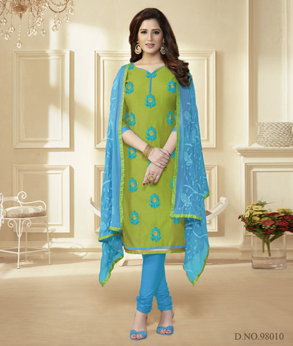 Tissue Suits - Cotton Green Salwar Kameez, Jardoshi Hand Embroidery with Readymade Lace