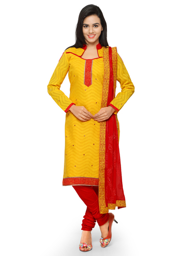Printed Salwar Kameez - Cotton Blend, 54 inches Length, Yellow Color | Elegant Resham Embroidery, Mirror Work, Dupatta Included, Comfortable Fit, Unique Style