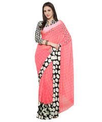 Bead Work Saree - Georgette, 6.3m, Pink, 0.8m Blouse Piece | Elegant Design, Comfortable Drape, Polka Dot Pattern