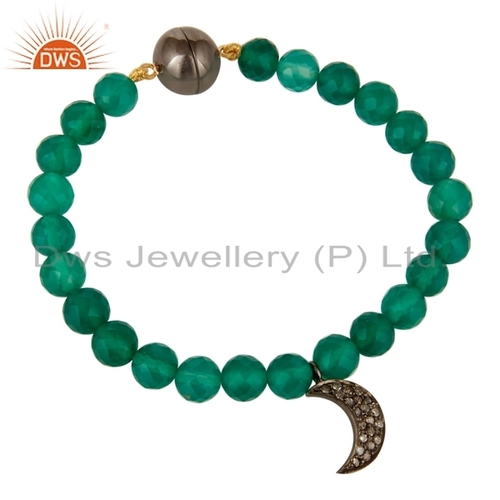 Natural Diamond Green Onyx Beaded Charm Bracelet Jewelry Supplier Gender: Women