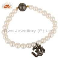 Pearl Beaded Natural Diamond Charm Bracelet