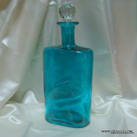 Antique Art Deco Cut Multi Color Glass Decanter Bottle
