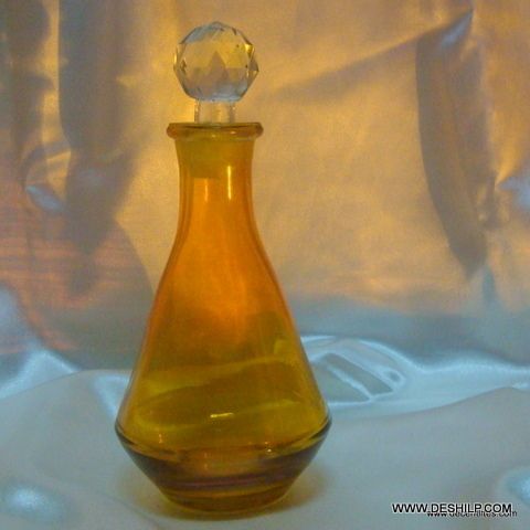 Antique Amber Art Decor Cut Glass Decanter Bottle