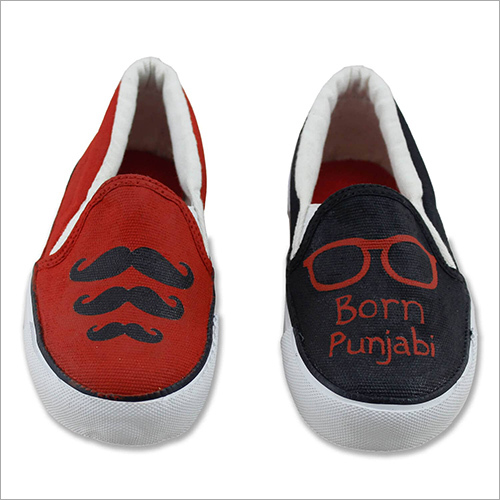 Casual Customized Hand Painted Shoes- Born Punjabi - Canvas, UK4-UK8, Red | Slip-On, Hand-Painted, Funky Punjabi Design