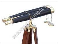 Antique Brass Binoculars - Brass, Leather & Wood, 12"x4"x6", 8x Magnification | Elegant Design, Durable Build, Decorative Piece For Home & Hotel