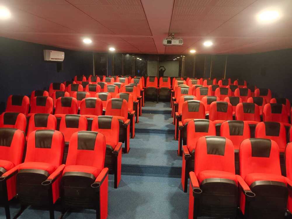 High Back Cinema Chairs - Moulded PU Foam, 22-23 Inch CTC, Red | Elegant Design, Wide Armrest with Cup Holder, Aisle Side Light Assembly