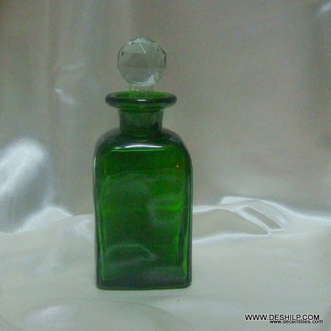 Clear Glass Decanter Bottle with Measuring Stopper and Vintage