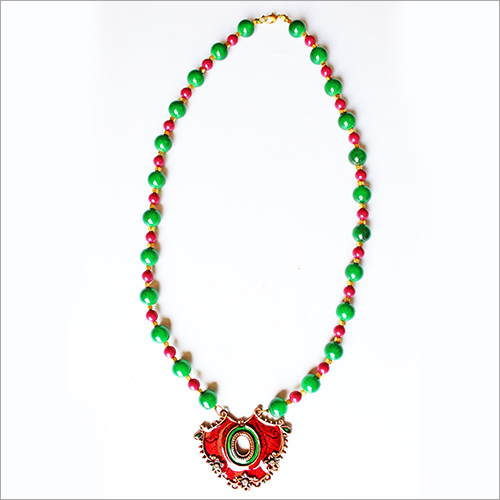 Wooden Malla - Silk Thread, 40-45 cm, Red | Elegant Design, Durable Beads, Lightweight, Attractive Pendant