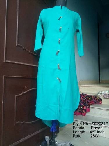 Straight Long Cotton Kurti - 1168.4mm, 3/4 Sleeve, A-Line, Embroidered Design | Casual, Daily Wear, Ethnic, Formal for Girls