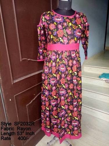 Rayon Gown - Long A-Line Kurtis, Fancy Embroidery in Cotton & Rayon | Suitable for Girls, Available in Sizes S-XXL, Perfect for Casual & Ethnic Wear