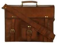 Leather Satchel Bag - Leather, 15x4x11 Inches, Brown | Buckle Closure, Durable, Fine Stitching, Shoulder & Hand Straps, Office College Use