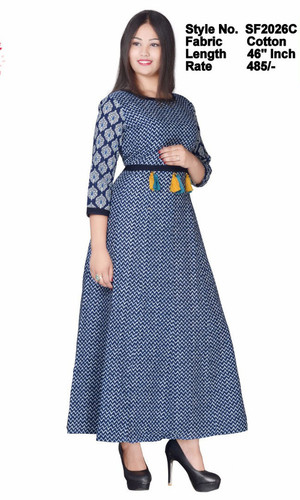 Cotton Gown - Long A-Line Fancy Jaipuri Kurti | Embroidered Cotton and Rayon, 3/4 Sleeve, Modern Ethnic Style for Daily and Formal Wear