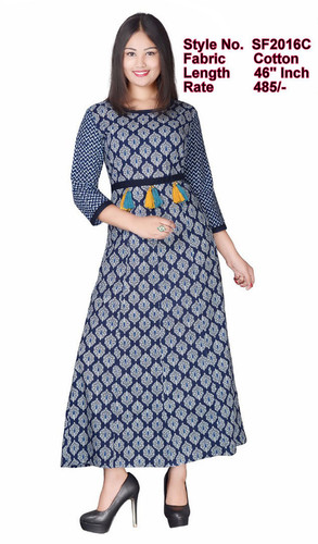 Cotton Kurti - A Line, Long Length 1168.4 mm, 3/4 Sleeve Style | Fancy Embroidery for Girls, Casual-Ethnic-Party Wear, Spring-Summer