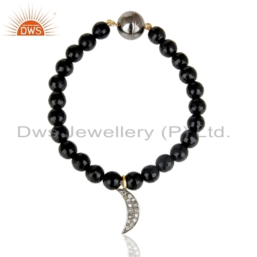 Black Onyx Beaded Diamond Bracelet Jewelry Gender: Women