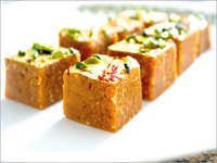 Mohanthal - Soft Small Orange Square Dessert | Flour, Sugar, Ghee, Dry Fruits