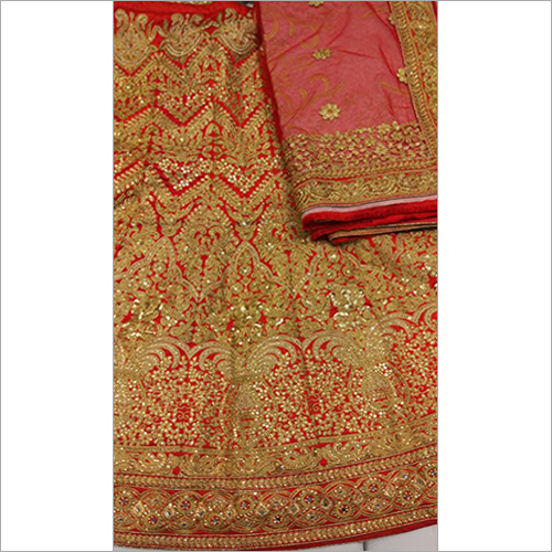 Designer Lehenga - Silk Blend, 54 Inches, Red | Gold Thread Embroidery, Elegant Design, Wedding-Ready, Comfortable Fit