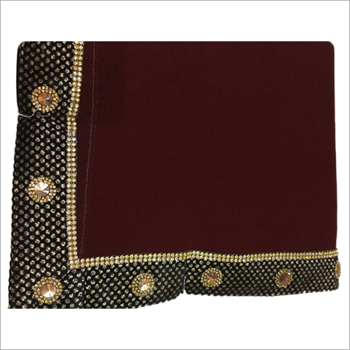 Designer Saree - Velvet 5.5m x 1.1m Maroon, Net Beaded Border, Gold Thread Embroidery, Elegant Party Wear