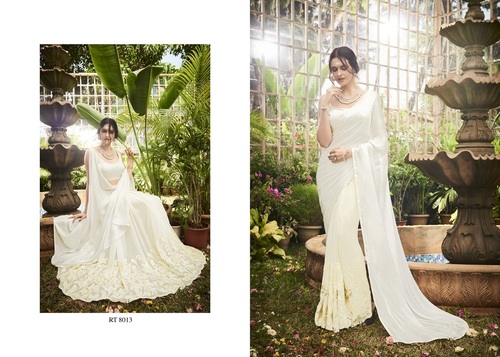 Off White Beautiful Party Wear Saree Online