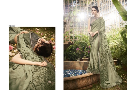 Green Designer Print Work Sarees Online