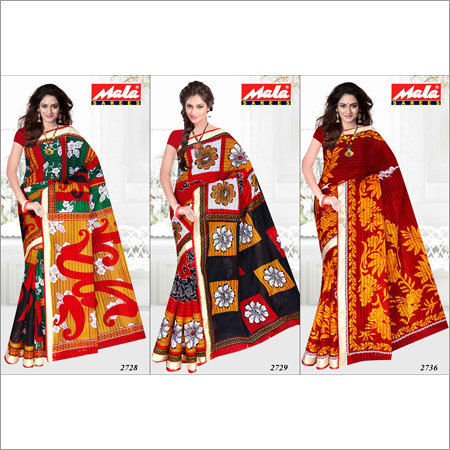 Multicolor Printed Cotton Saree Fabrics