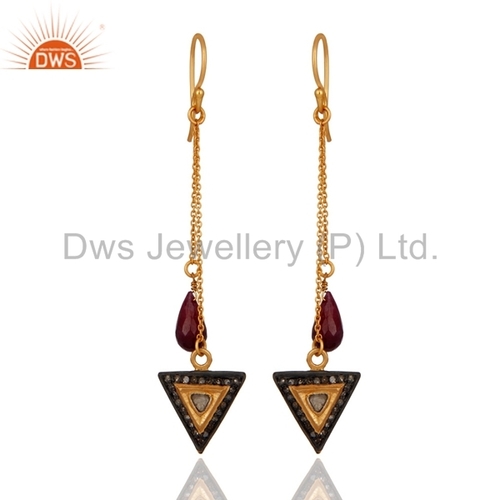 Ruby Gemstone Pave Diamond Chain Earrings