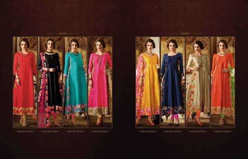 Designer Salwar Kameez - Georgette Top, Santoon Bottom, Chiffon Dupatta | Plus Size, Multicolor, Anti Wrinkle, Non Toxic, Embroidered Full Sleeves