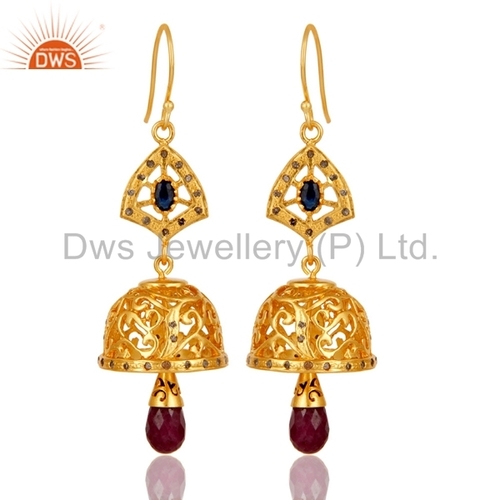 Ruby Gemstone Indian Diamond Earrings