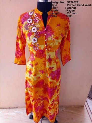 Orange Printed Hand Work