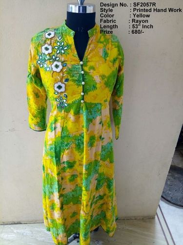 Yellow Printed Hand Work