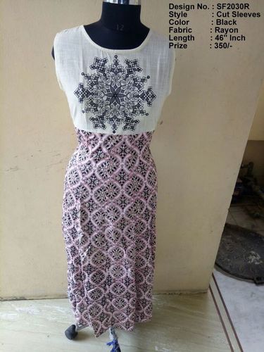 Cut Sleeved - Rayon, L, M, XL, XXL | Black, 3-4th Sleeve Style, Embroidered Pattern, Casual, Ethnic, Party Wear, Spring/Summer