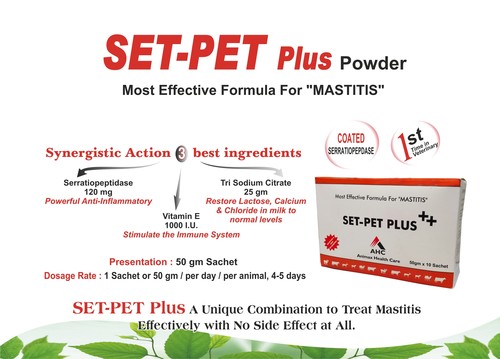 Set Pet Plus - 50gm Sachet, 25% Calcium, 1500mg Iron, 1500mg Manganese, 700,000 IU Vitamin A, 700,000 IU Vitamin D, 9600mg Zinc, Suitable for Cattle, Pig, Sheep