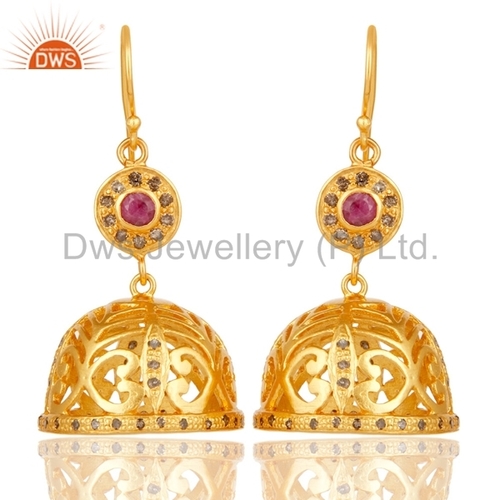 Ruby Gemstone Diamond Traditional Earrings