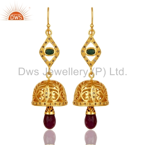 Natural Ruby Pave Set Diamond Traditional Earrings