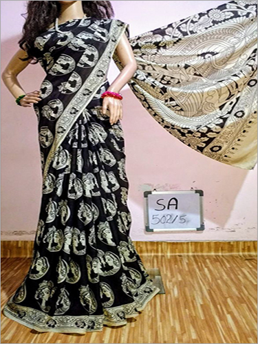 Soft Silk Saree - Soft Silk, 5.5 Meters, Black | Elephant Print Handloom, Comfortable Stylish Drape