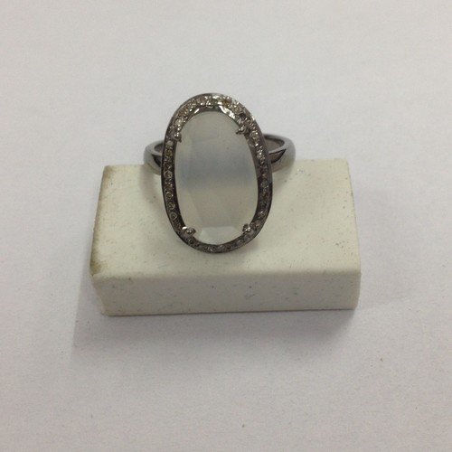 White Moonstone Diamond Ring