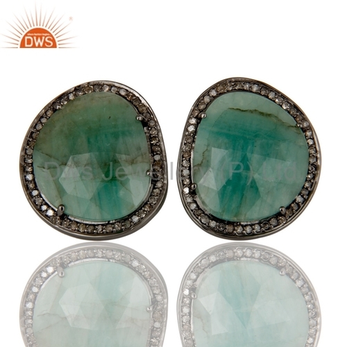925 Silver Emerald Pave Diamond Stud Earring