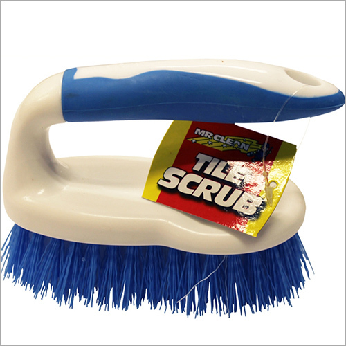 Tile Scrub Brush - Plastic Bristles 10x5cm Blue Ergonomic Handle Chemical Resistant Durable Design