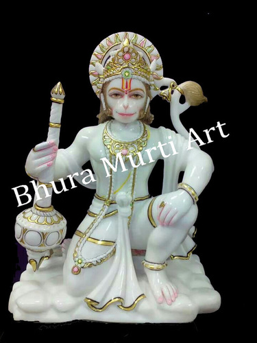 Marble Hanuman Statue - Hand-Carved Marble, 12 Inches Height, White Color | Durable, Elegant Design, Polished Finish, Intricate Details