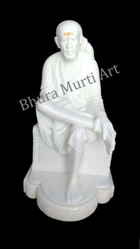 Marble Sai Baba Statue - 12 Inch White Marble, Polished Finish | Intricate Details, Spiritual Significance, Durable Material