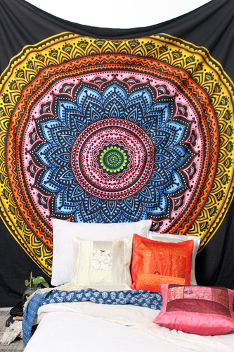 Machine Made Round Mandala India Tapestry