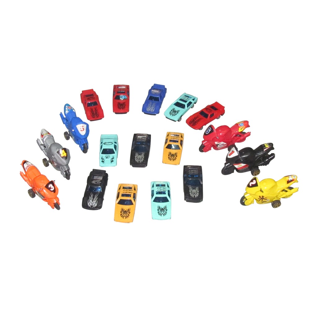 PTCMART Die Cast Multicolor Car Bike Set Of 18 Ps For Kids Room DACcor
