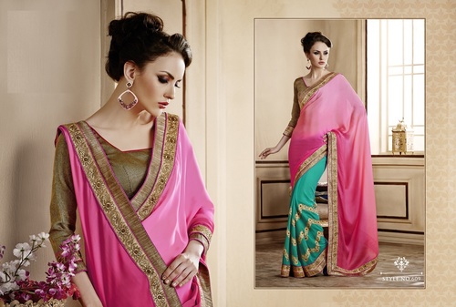 Green & Pink Party Wear Sarees In Surat