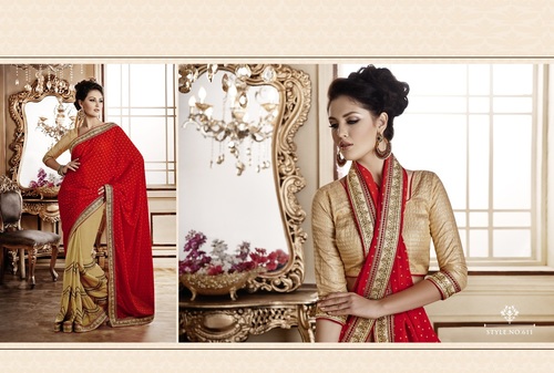 Beige & Red Fashion For Sarees In India